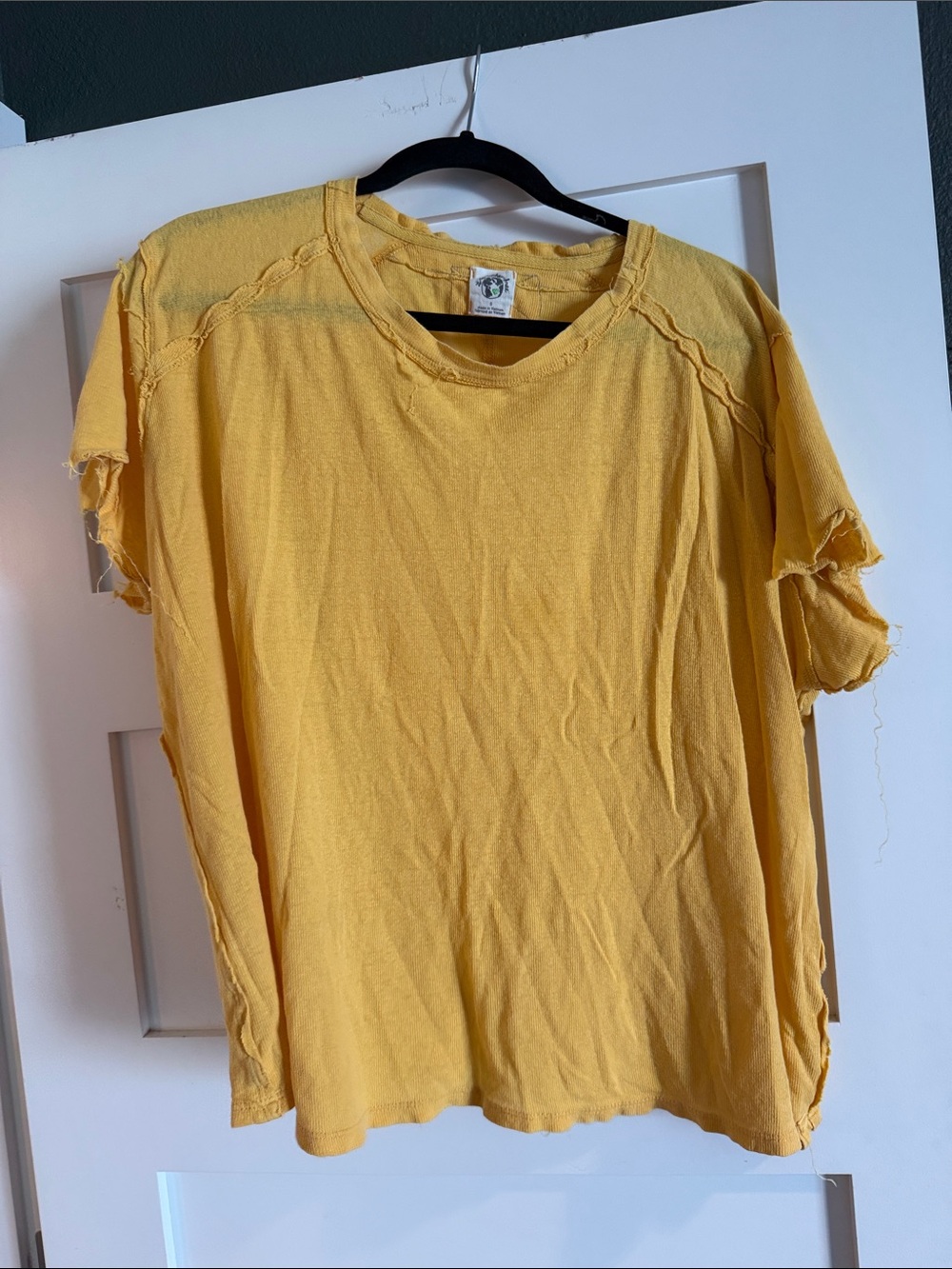 Free People Washed Yellow Raw-Edge Women’s Tee